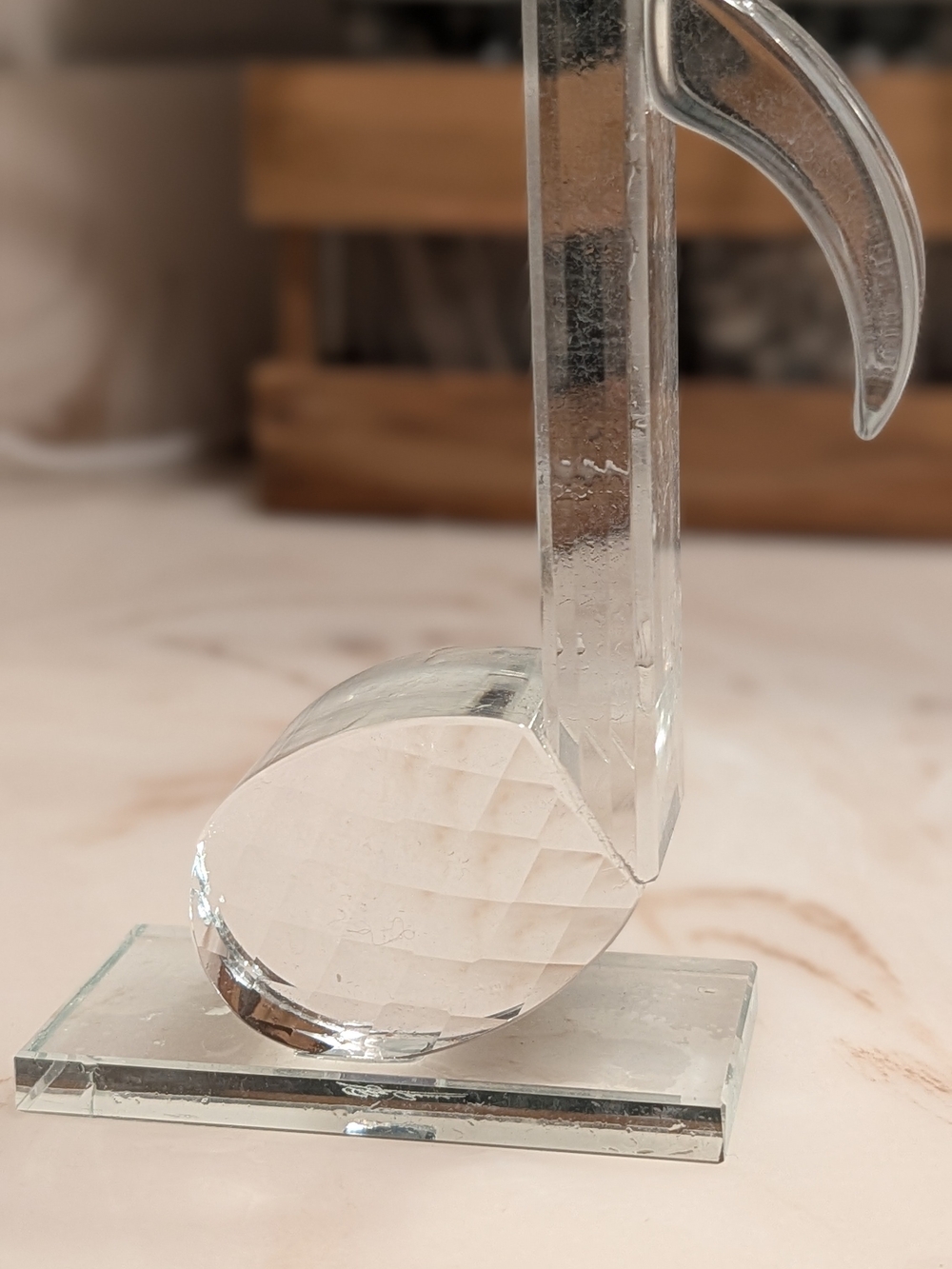 Clear Glass Music Note Sculpture - Home Art Accent